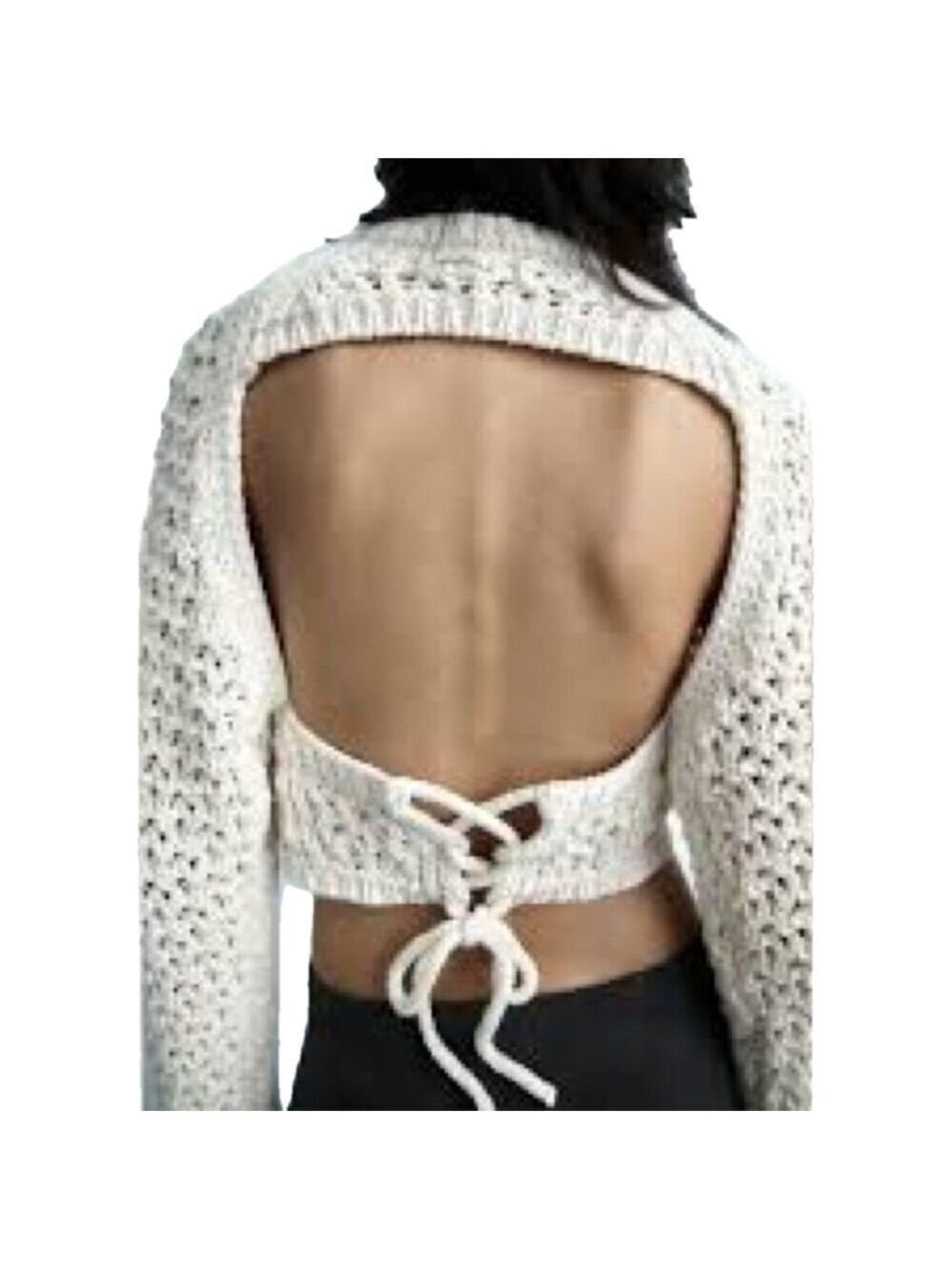 ZARA OPEN BACK White CROPPED SWEATER SZ MEDIUM - Picture 3 of 11